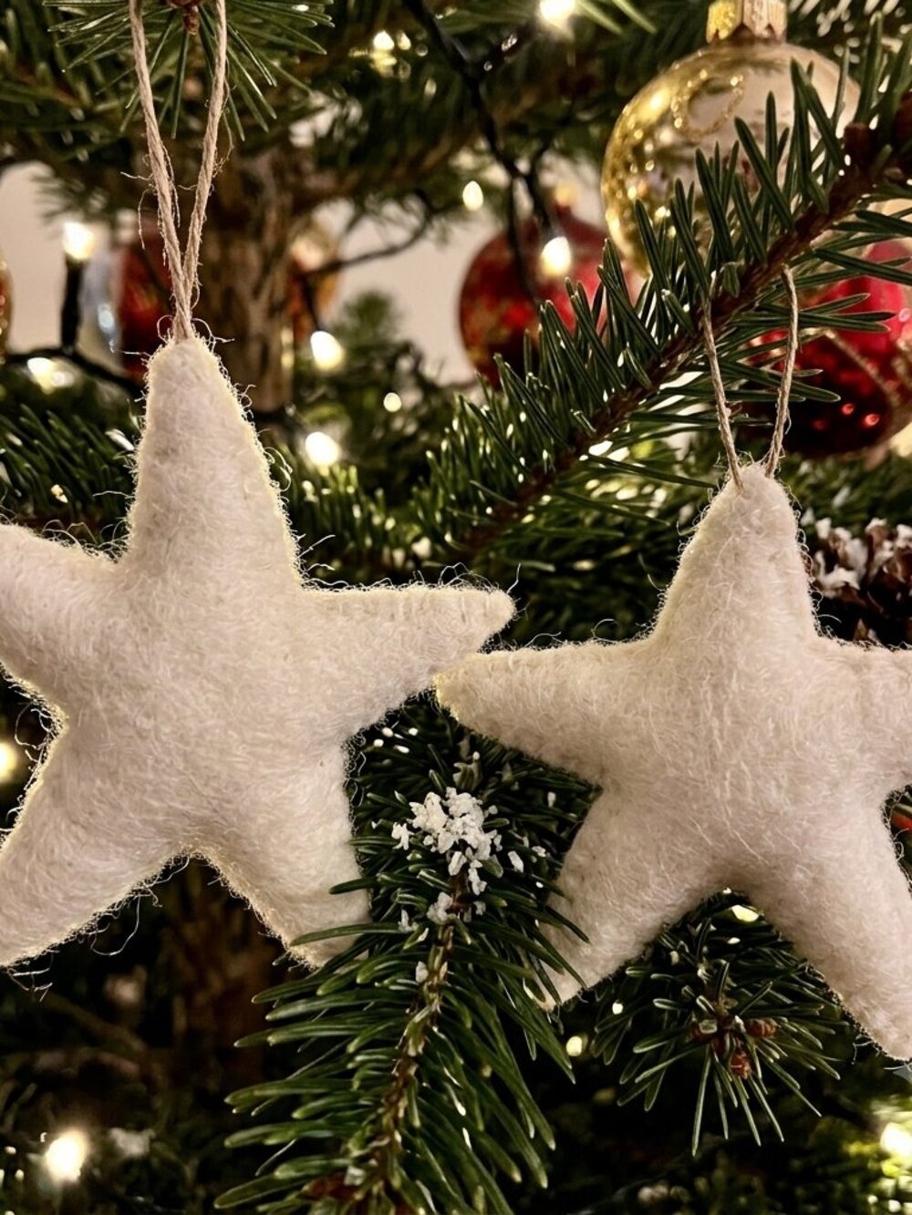 Set of 2 Nordic Style Stitched Wool Star Ornaments